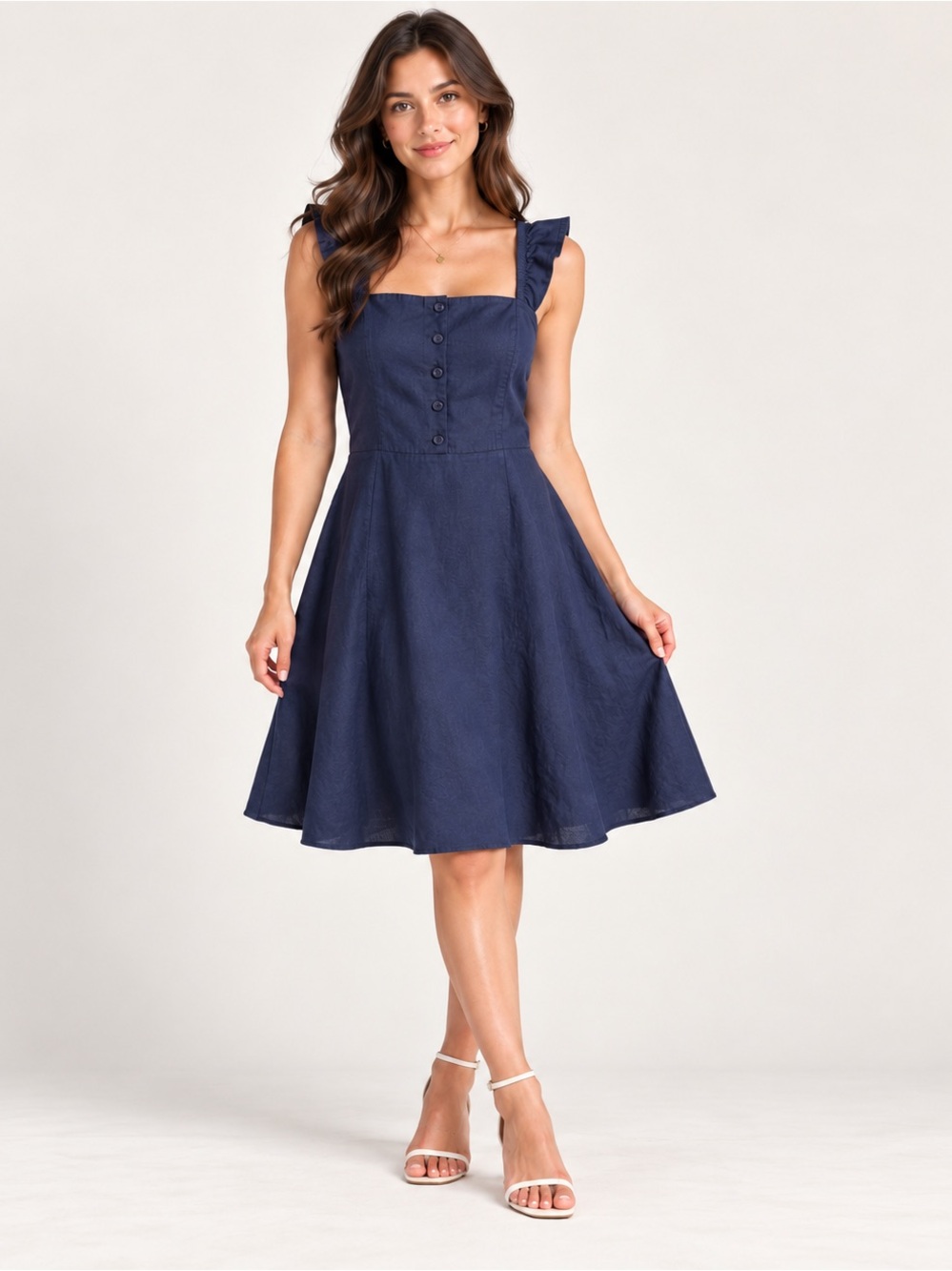ASOS Navy Blue Cotton Knee-Length Dress – Women’s US 14